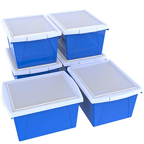 Storex 4 Gallon Storage Bin with Lid – Plastic Classroom Organizer for Books and Supplies, Blue, 6-Pack (61412U06C)