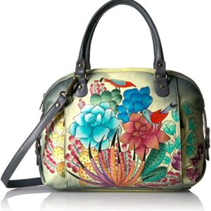 Anna by Anuschka, Handpainted Leather Zip Top Medium Satchel-succulent Dreams