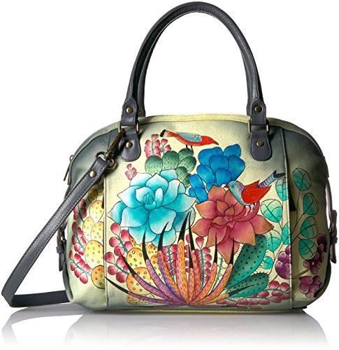 Anna by Anuschka, Handpainted Leather Zip Top Medium Satchel-succulent Dreams