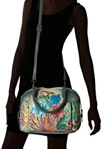 Anna by Anuschka, Handpainted Leather Zip Top Medium Satchel-succulent Dreams