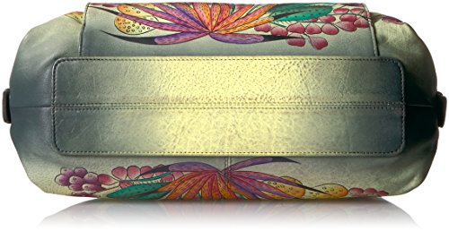 Anna by Anuschka, Handpainted Leather Zip Top Medium Satchel-succulent Dreams