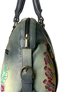 Anna by Anuschka, Handpainted Leather Zip Top Medium Satchel-succulent Dreams