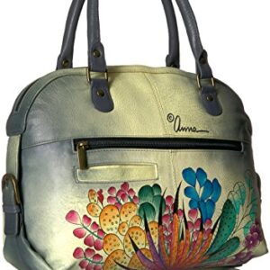 Anna by Anuschka, Handpainted Leather Zip Top Medium Satchel-succulent Dreams