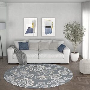 emmalyn transitional floral gray round area rug, 8′ round