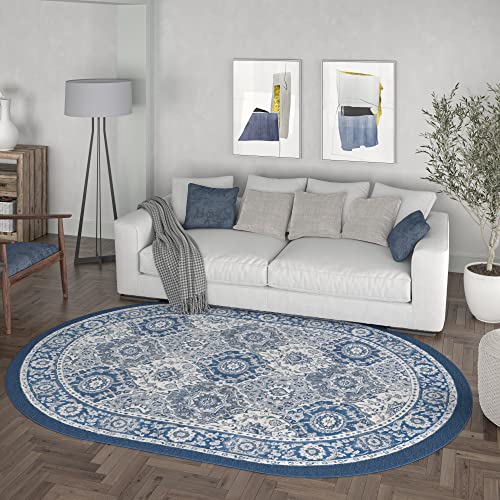 Newcomb Traditional Oriental Navy Oval Area Rug, 5' x 7' Oval