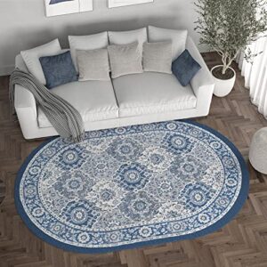 Newcomb Traditional Oriental Navy Oval Area Rug, 5' x 7' Oval