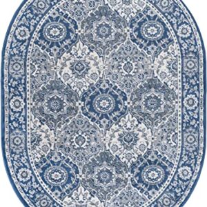 Newcomb Traditional Oriental Navy Oval Area Rug, 5' x 7' Oval