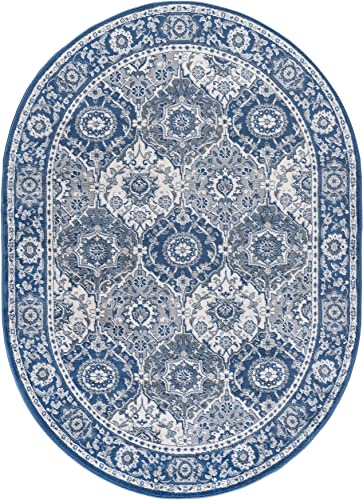 Newcomb Traditional Oriental Navy Oval Area Rug, 5' x 7' Oval