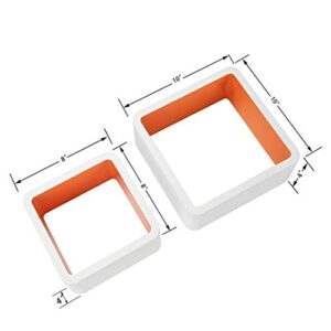 Homewell Set of 2 Cube Floating Shelves, Wood Wall Shelves for Home Decoration, Storage Display Rack, White+Orange.