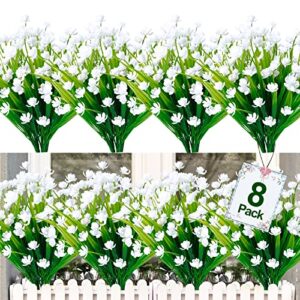 turnmeon 8pcs corn flower artificial flowers outdoor uv resistant fake flowers,faux plastic flower greenery shrubs plants for indoor outside planter home garden window box porch summer decor(white)