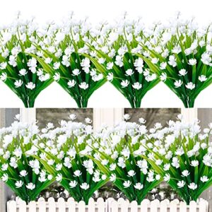 TURNMEON 8Pcs Corn Flower Artificial Flowers Outdoor UV Resistant Fake Flowers,Faux Plastic Flower Greenery Shrubs Plants for Indoor Outside Planter Home Garden Window Box Porch Summer Decor(White)