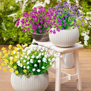 TURNMEON 8Pcs Corn Flower Artificial Flowers Outdoor UV Resistant Fake Flowers,Faux Plastic Flower Greenery Shrubs Plants for Indoor Outside Planter Home Garden Window Box Porch Summer Decor(White)