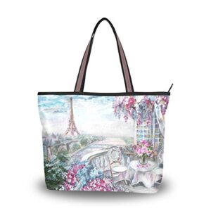 my daily women tote shoulder bag eiffel tower and flower painting handbag medium