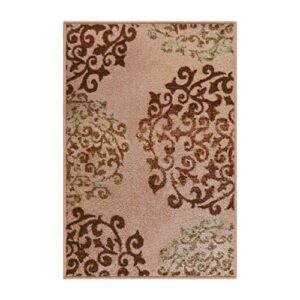 superior indoor non-slip area rug or runner, floral home floor decor for bedroom, living/ dining room, entryway, kitchen, office, machine washable rugs, amber collection, 2′ x 3′, camel