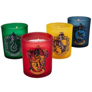harry potter hogwarts houses glass votive candles, set of 4 – gryffindor, slytherin, ravenclaw, hufflepuff – unscented, 3 oz – officially licensed – gift for teens and adults