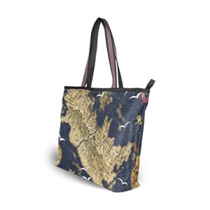 My Daily Women Tote Shoulder Bag Compass Anchor Gull Treasure Island Handbag Large