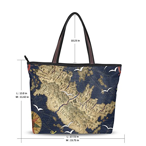 My Daily Women Tote Shoulder Bag Compass Anchor Gull Treasure Island Handbag Large