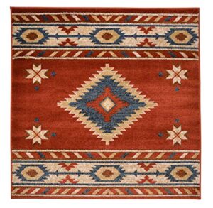nevita collection southwestern native american design area rug rugs geometric (orange (terra), 3 x 3)