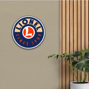 Desperate Enterprises Lionel Logo Round Aluminum Sign with Embossed Edge - Nostalgic Vintage Metal Wall Décor - Made in USA