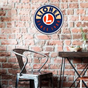 Desperate Enterprises Lionel Logo Round Aluminum Sign with Embossed Edge - Nostalgic Vintage Metal Wall Décor - Made in USA