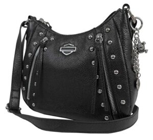 harley-davidson women’s studded rider leather crossbody purse bag black