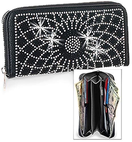 ZzFab Sparkle Wallet Matching Starburst Rhinestone Wallet for Sparkle Purse Black