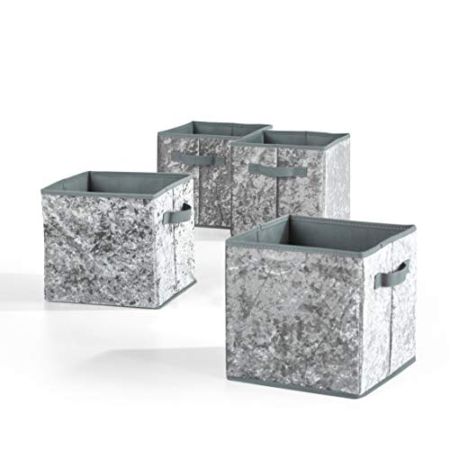 Urban Shop Crushed Velvet Storage Cubes, Set of 4, Gray