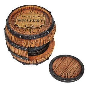 5pc whiskey bourbon barrel drink coasters, unique bar decor & accessories, beer & whiskey glass coaster – home decorations for dining room or home bar – modern coaster set with holder for man cave