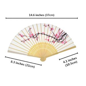 Wuyuxibo 10 PCS Delicate Cherry Blossom Design Silk Folding Hand Fan Wedding Favors Gifts,Fan Girls, Ladies, Church Wedding Gift, Party Favors, DIY Decoration