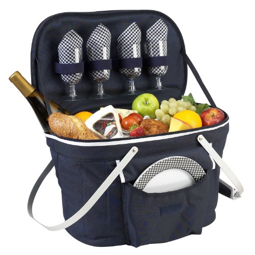 Picnic at Ascot Patented Collapsible Insulated Picnic Basket Equipped with Service For 4- Designed and Assembled in USA