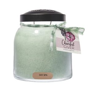 a cheerful giver — day spa – 34oz papa scented candle jar with lid – keepers of the light – 155 hours of burn time, gift candle, green