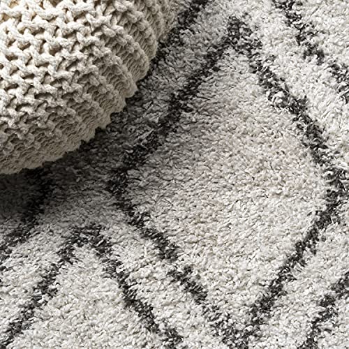 JONATHAN Y SHG103A-8 Soller Diamond Trellis Shag Indoor Area-Rug, Contemporary, Modern, Bohemian Easy-Cleaning,Bedroom,Kitchen,Living Room,Non Shedding, Beige/Dark Gray, 8 X 10