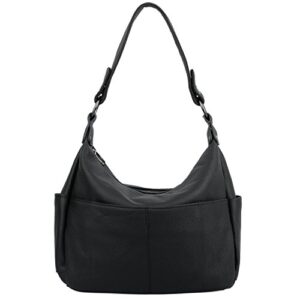 yaluxe women’s double zipper cowhide leather style shoulder bag black 2.5