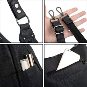 YALUXE Women's Double Zipper Cowhide Leather Style Shoulder Bag Black 2.5