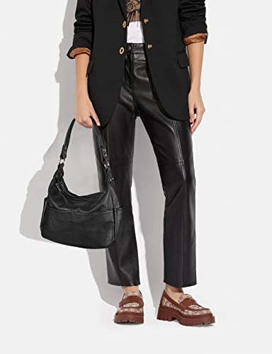 YALUXE Women's Double Zipper Cowhide Leather Style Shoulder Bag Black 2.5