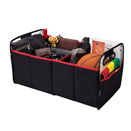 Car Trunk Organizer, Collapsible Auto Trunk Organizer Storage, Portable Grocery Cargo Container with Two Large Compartments for SUV, Vehicle, Truck, Home and Office