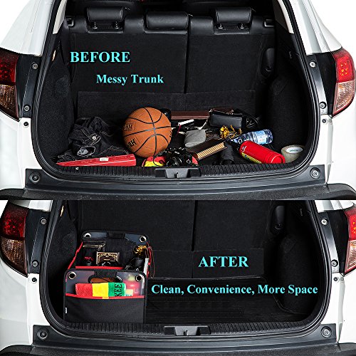 Car Trunk Organizer, Collapsible Auto Trunk Organizer Storage, Portable Grocery Cargo Container with Two Large Compartments for SUV, Vehicle, Truck, Home and Office