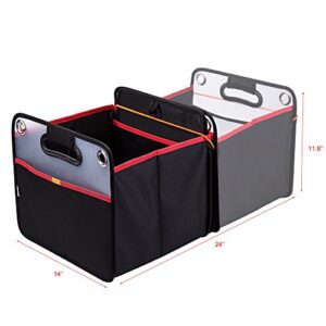 Car Trunk Organizer, Collapsible Auto Trunk Organizer Storage, Portable Grocery Cargo Container with Two Large Compartments for SUV, Vehicle, Truck, Home and Office