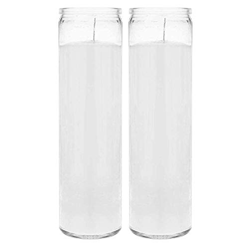 Brilux 2 Classic White Candles in Glass, 8-INCHES Tall