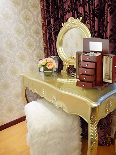 RR ROUND RICH DESIGN Jewelry Box - Made of Solid Wood with Tower Style 4 Drawers Organizer and 2 Separated Open Doors on 2 Sides and Large Mirror Brown