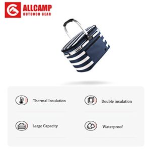 ALLCAMP Insulated Picnic Baskets Shoping Basket Cooler Bag Collapsible Portable Picnic Basket (Blue White Stripe)