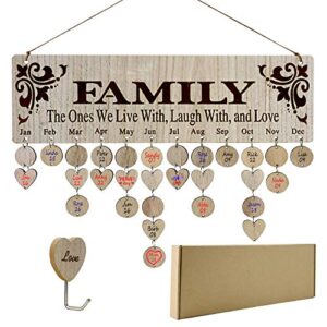 [gifts for mom dad] family birthday calendar wall hanging,wooden birthday reminder plaque sign family diy calendar hanging board personalized gifts for mom