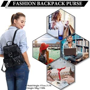 VASCHY Mini Backpack Purse for Women, Fashion Faux Leather Buckle Flap Drawstring Backpack for College with Two Front Pockets Black