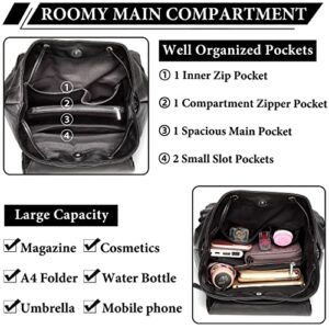 VASCHY Mini Backpack Purse for Women, Fashion Faux Leather Buckle Flap Drawstring Backpack for College with Two Front Pockets Black