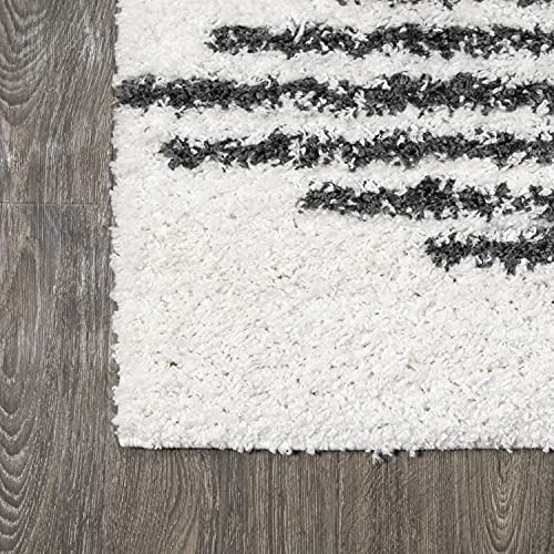 JONATHAN Y MOH408A-8 Elm Diamond Stripe Geometric Shag Indoor Area-Rug Bohemian Contemporary Glam Easy-Cleaning Bedroom Kitchen Living Room Non Shedding, 8 X 10, White/Black