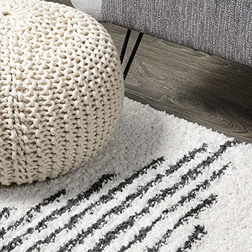 JONATHAN Y MOH408A-8 Elm Diamond Stripe Geometric Shag Indoor Area-Rug Bohemian Contemporary Glam Easy-Cleaning Bedroom Kitchen Living Room Non Shedding, 8 X 10, White/Black