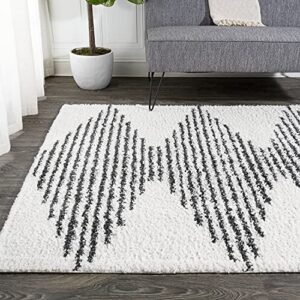 JONATHAN Y MOH408A-8 Elm Diamond Stripe Geometric Shag Indoor Area-Rug Bohemian Contemporary Glam Easy-Cleaning Bedroom Kitchen Living Room Non Shedding, 8 X 10, White/Black