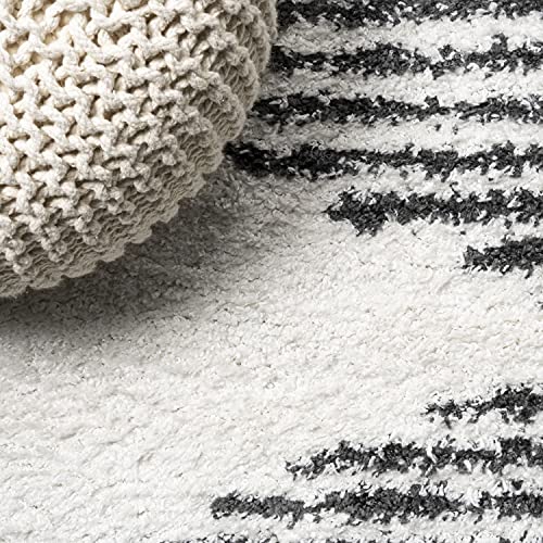 JONATHAN Y MOH408A-8 Elm Diamond Stripe Geometric Shag Indoor Area-Rug Bohemian Contemporary Glam Easy-Cleaning Bedroom Kitchen Living Room Non Shedding, 8 X 10, White/Black