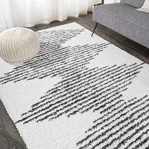 JONATHAN Y MOH408A-8 Elm Diamond Stripe Geometric Shag Indoor Area-Rug Bohemian Contemporary Glam Easy-Cleaning Bedroom Kitchen Living Room Non Shedding, 8 X 10, White/Black