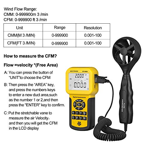 HVAC Anemometer Handheld CFM Pro HVAC Anemometer AP-846A Wind Speed Meter with Backlight Max/Min/Avg Functions for Measuring Wind Speed Air Velocity HVAC Air Flow Meter